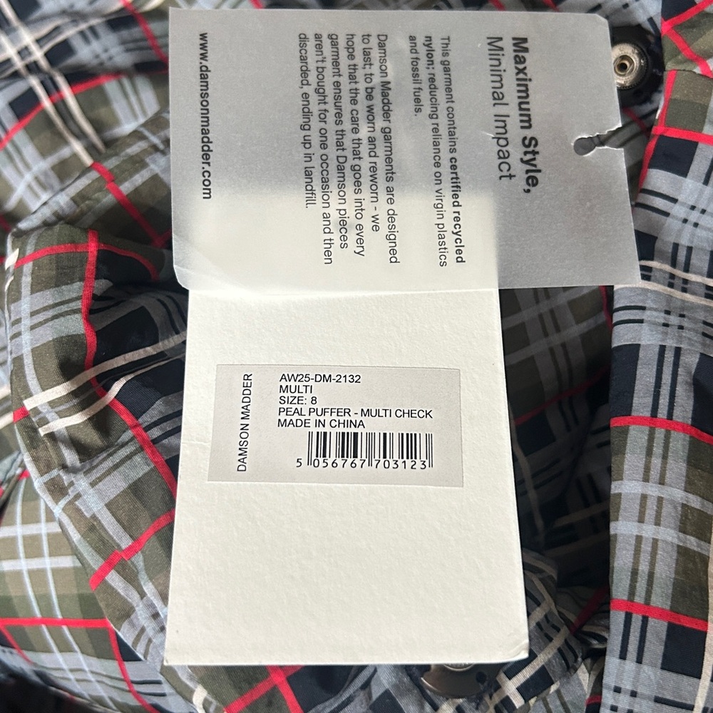 Plaid Puffer Bomber Jacket with Scarf Hood - Brown/Gray - Picture 16 of 16
